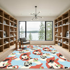 Abstract Red Faces With Blue Background Rug