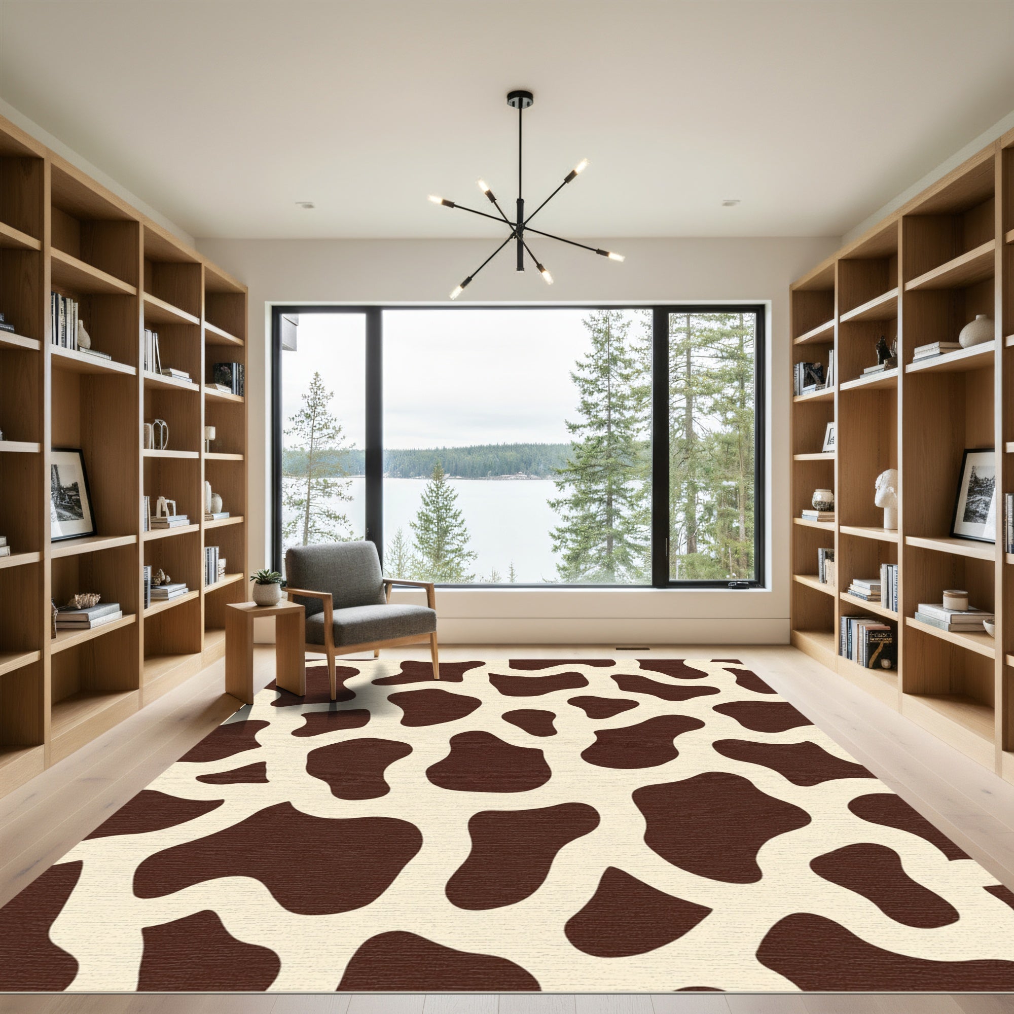 Brown Cream Abstract Patchwork Rug
