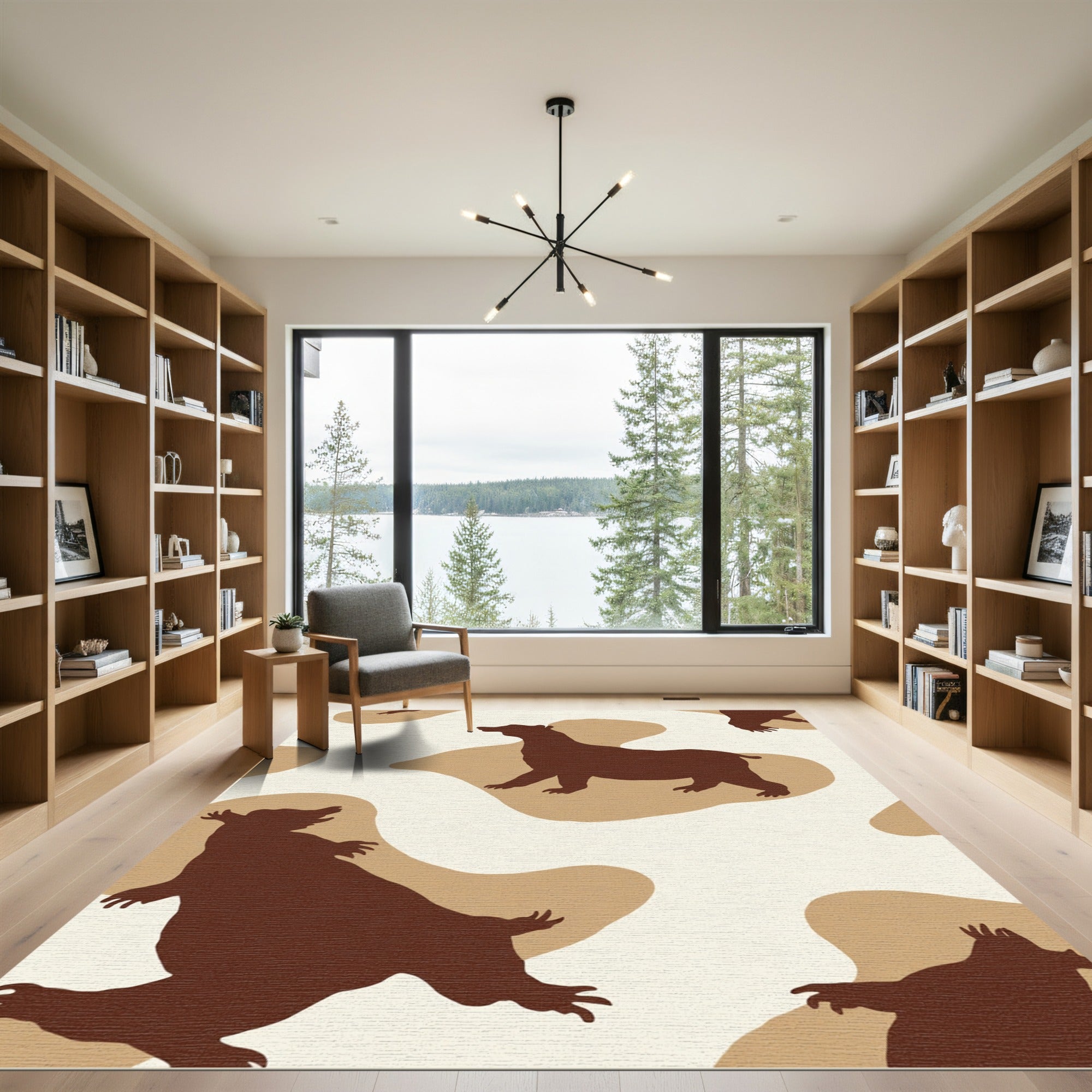 Brown Bear Silhouette Camouflage Contemporary Rug