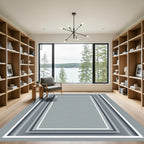Cool Gray Concentric Stripe Border Rug