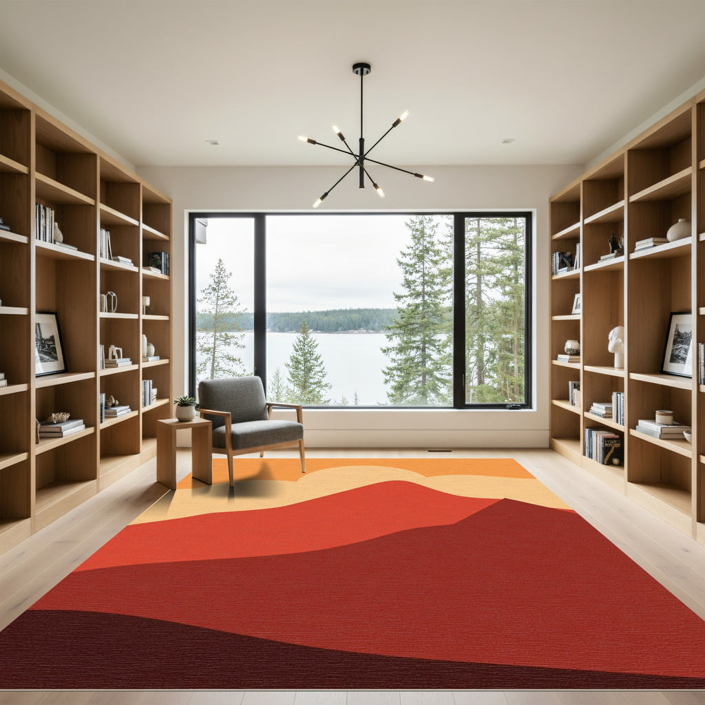 Crimson Desert Sunset Ridge Abstraction Rug