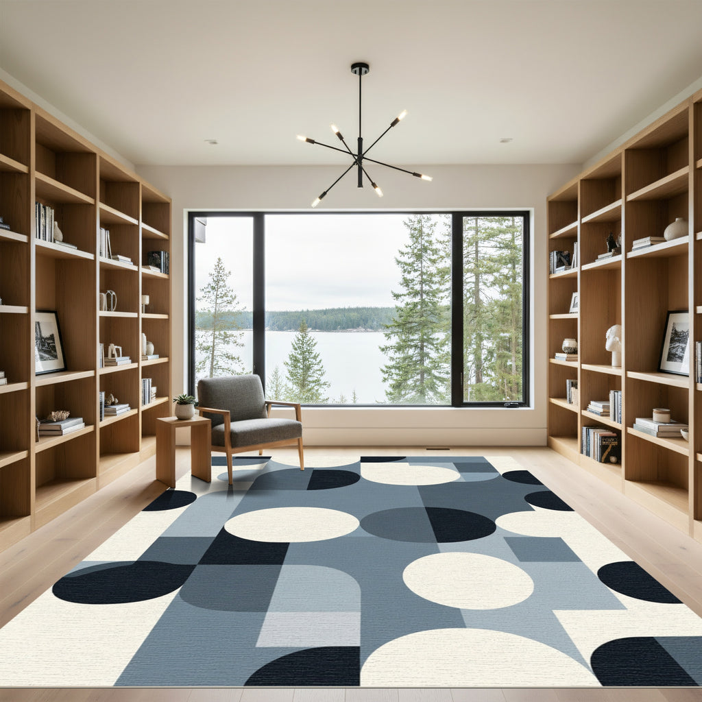 Midcentury Modern Geometric Circles Rug