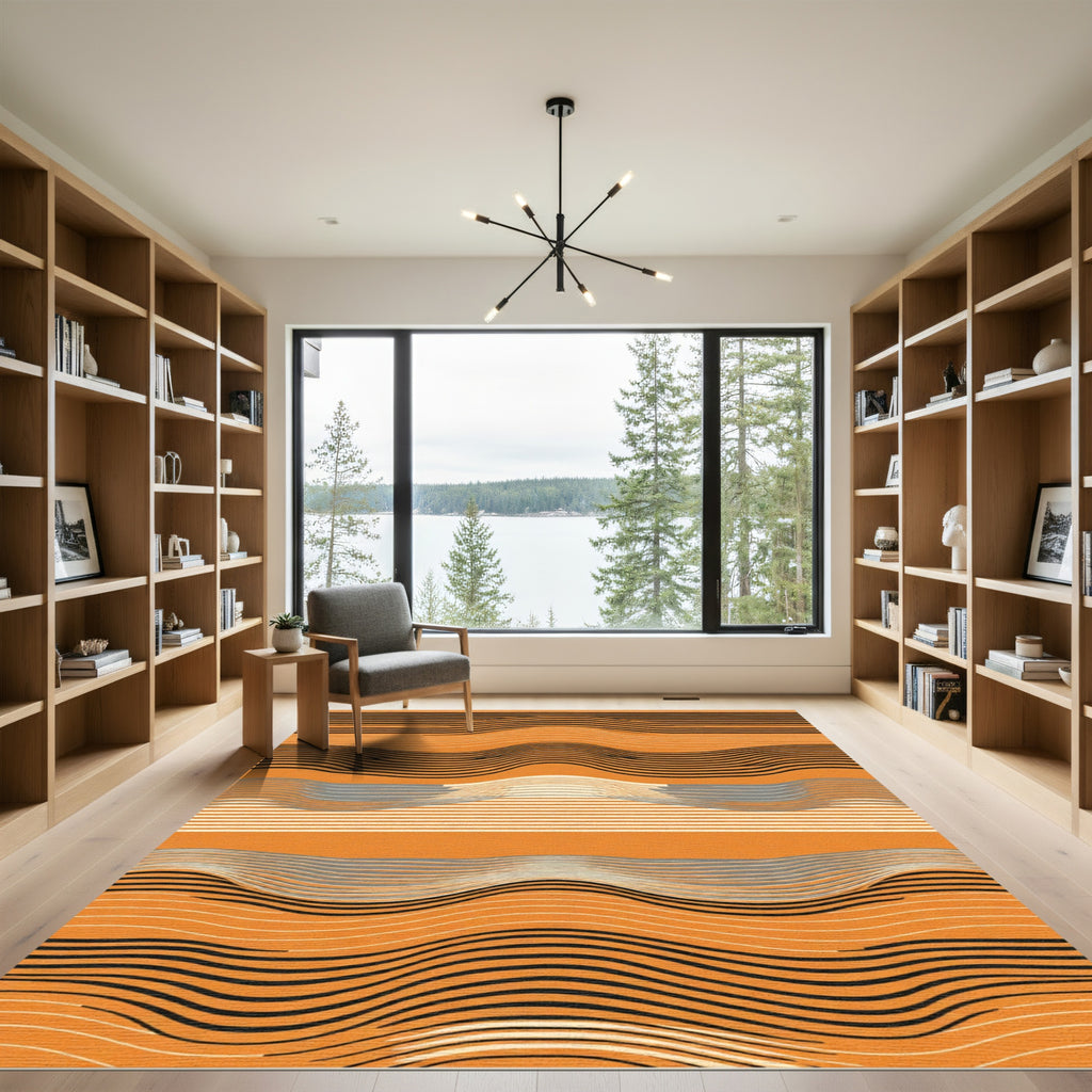 Dynamic Orange Striped Wave Rug