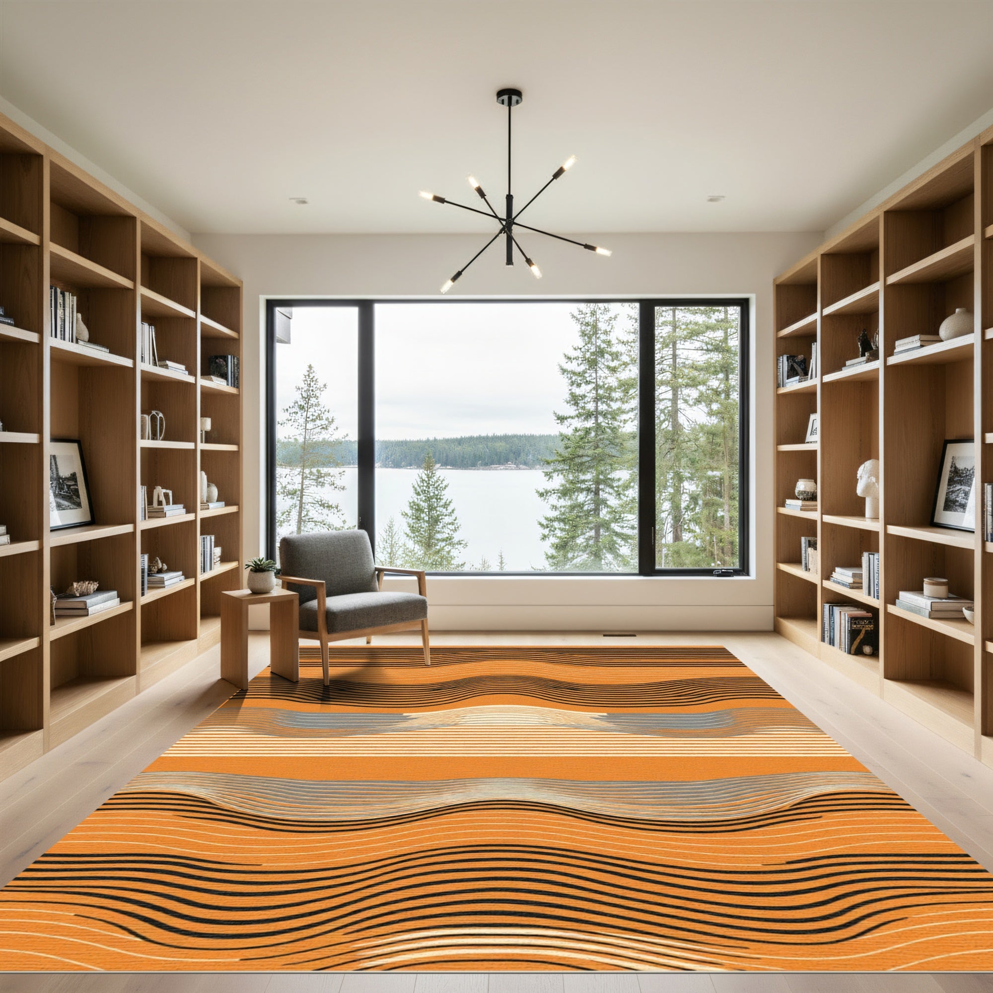 Dynamic Orange Striped Wave Rug