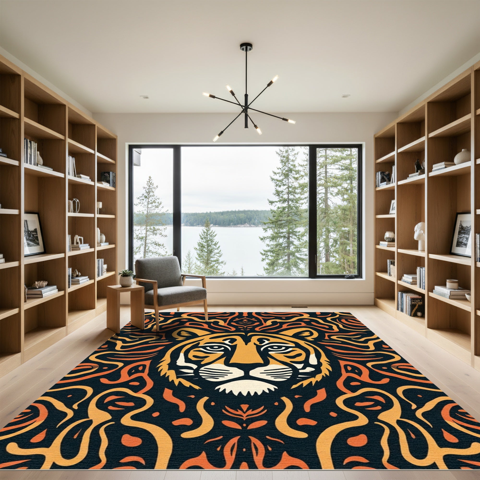 Bold Tiger Orange Swirls Rug