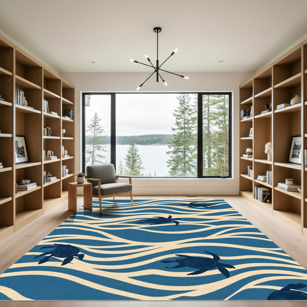 Navy Turtle Waves Commination Rug