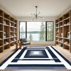 Navy White Geometric Concentric Squares Rug