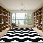 Bold Black White Zigzag Waves Rug
