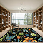 Whimsical Insect Garden Black Rug