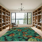 Emerald Teal Leafy Foliage Botanical Rug