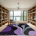 Modern Purple Gray Black Swirls Rug