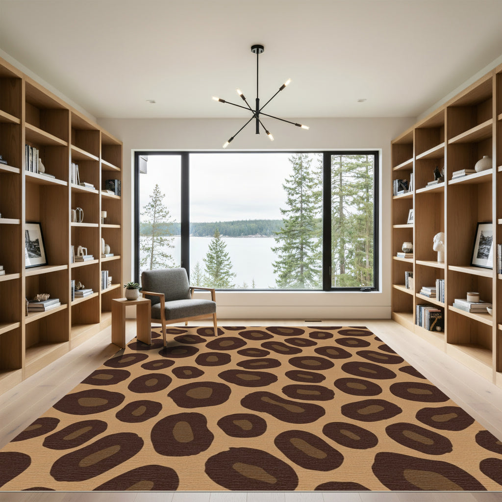 Taupe Brown Spotted Cat Print Rug