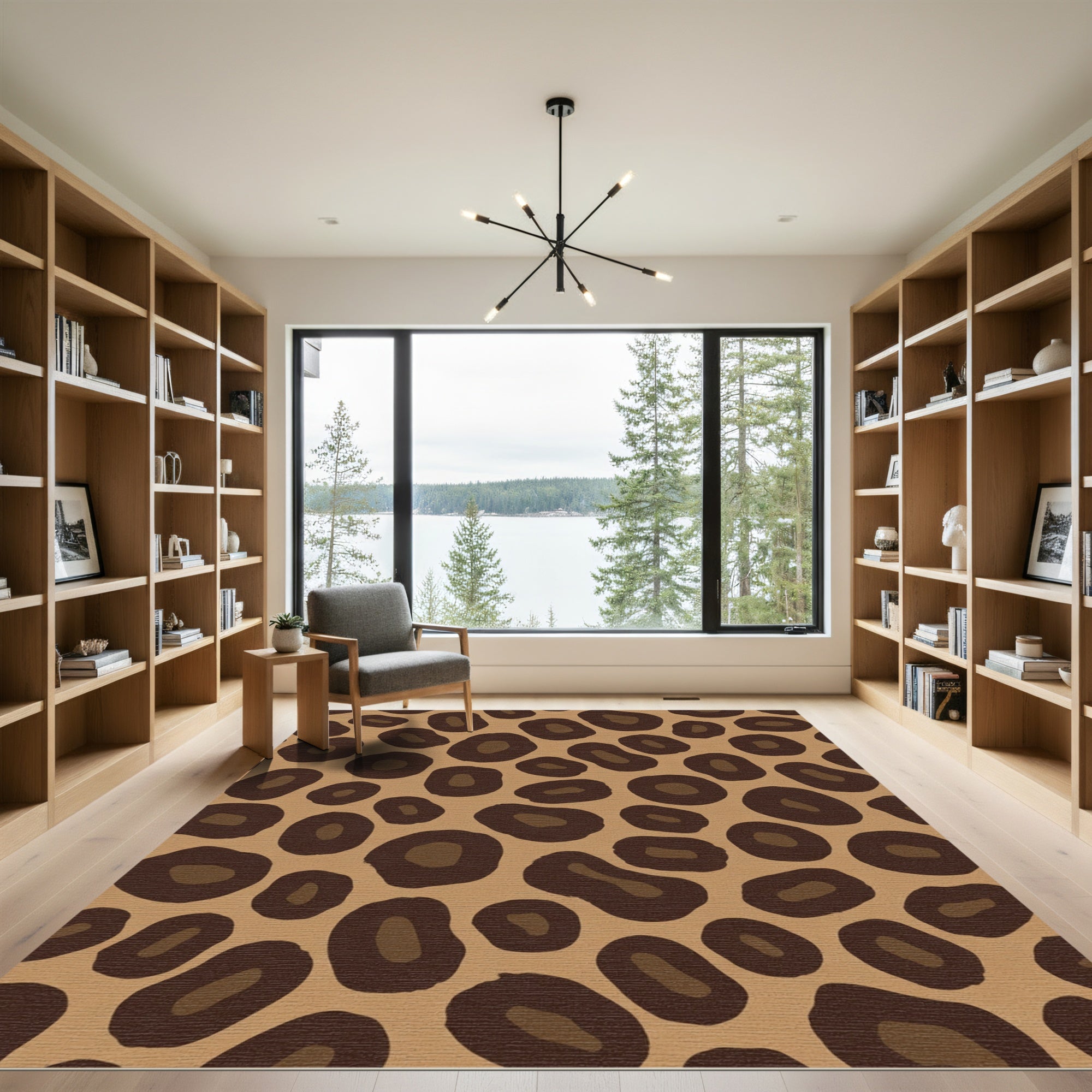 Taupe Brown Spotted Cat Print Rug