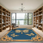 Golden Butterflies on Deep Blue Background Rug