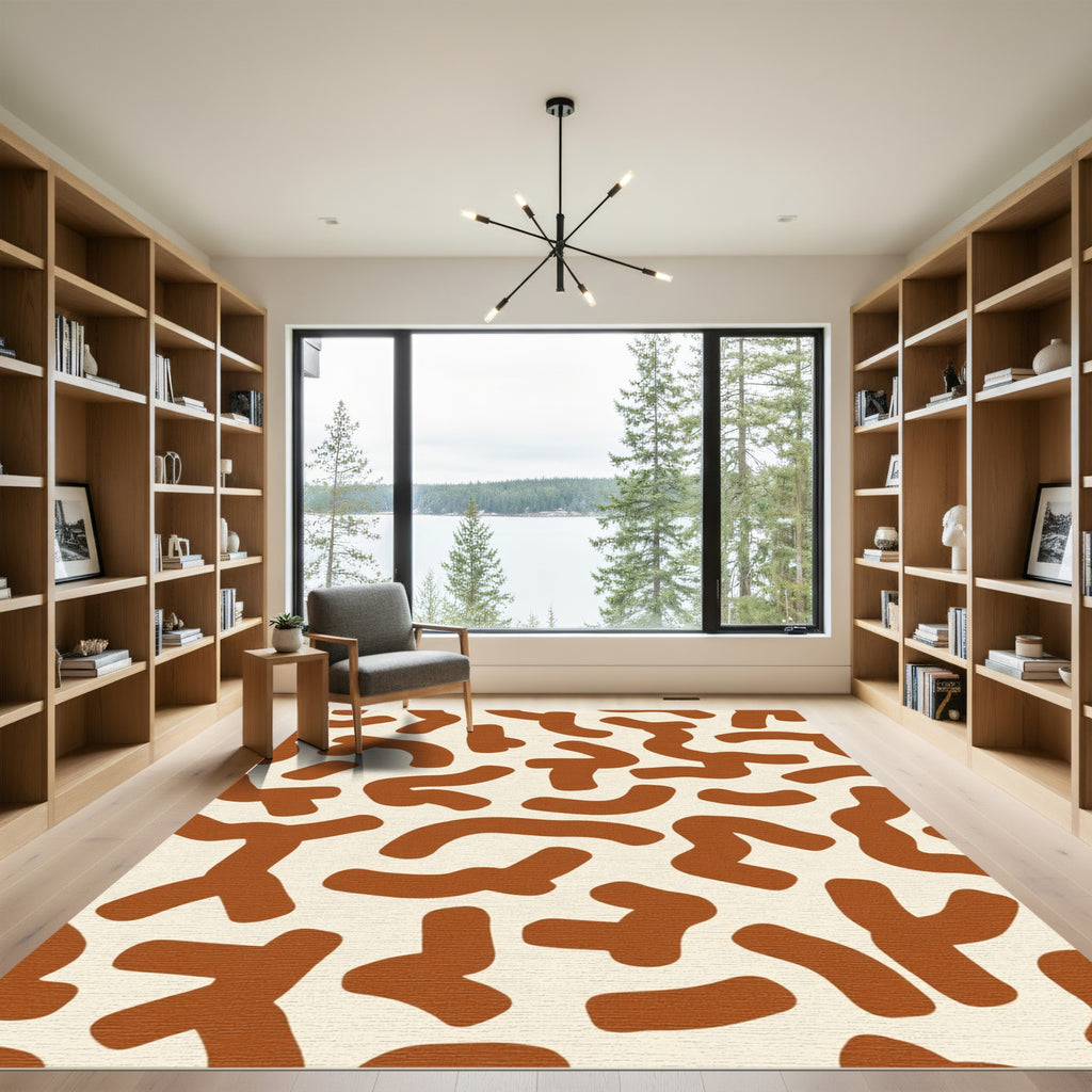 Retro Terracotta Abstract Blob Rug