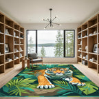 Bold Tiger Jungle Leaves Rug