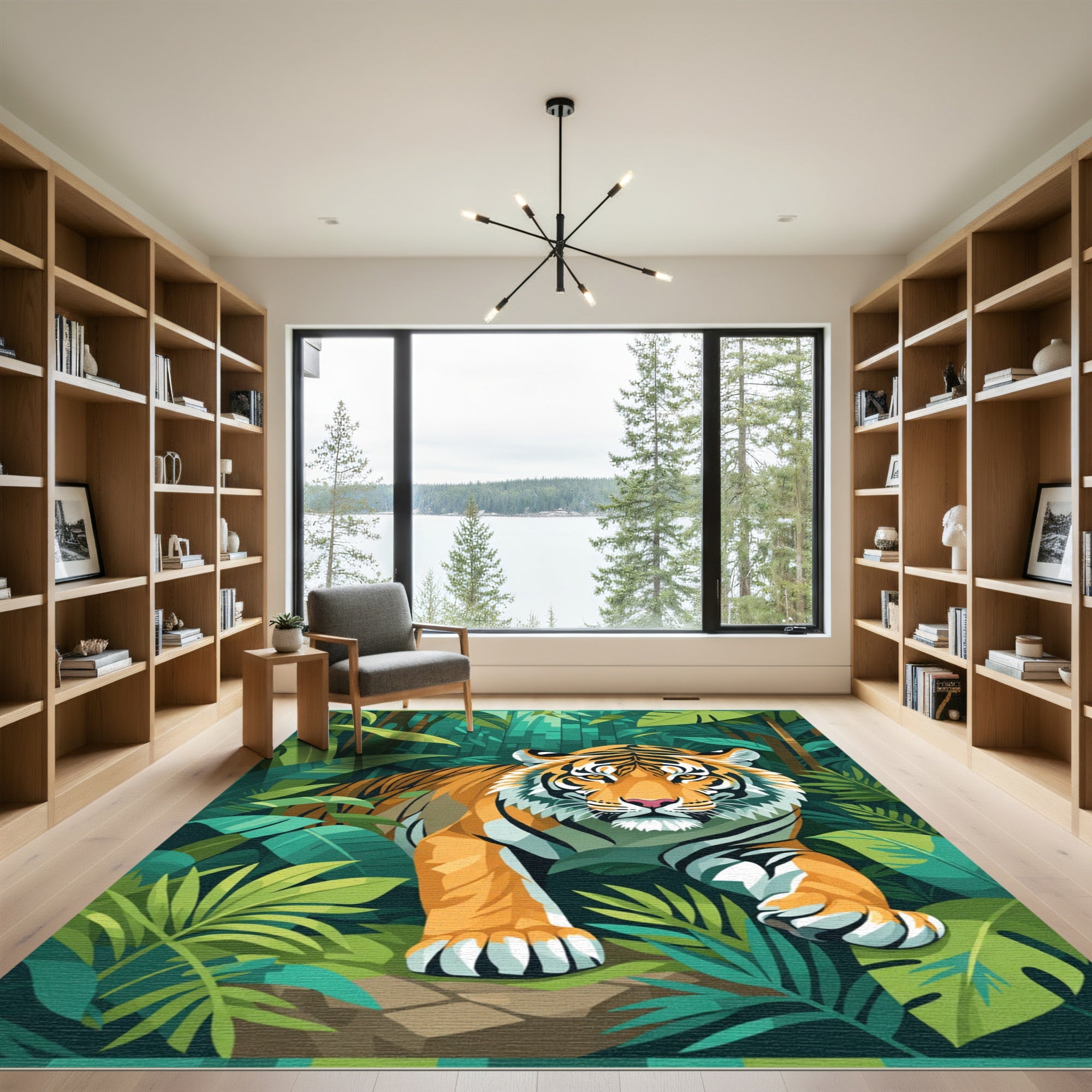 Bold Tiger Jungle Leaves Rug