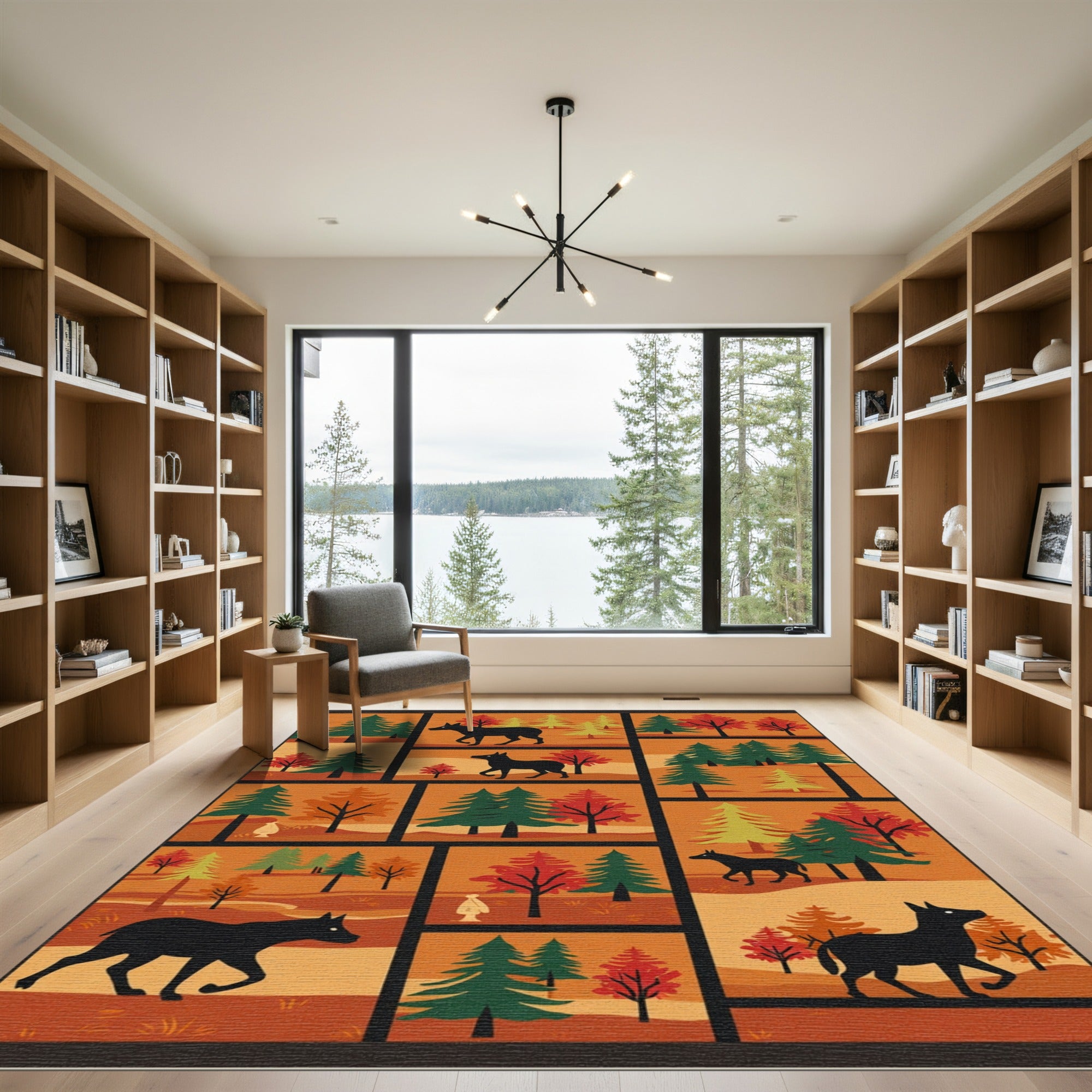 Autumn Forest Dog Silhouette Scenes Rug