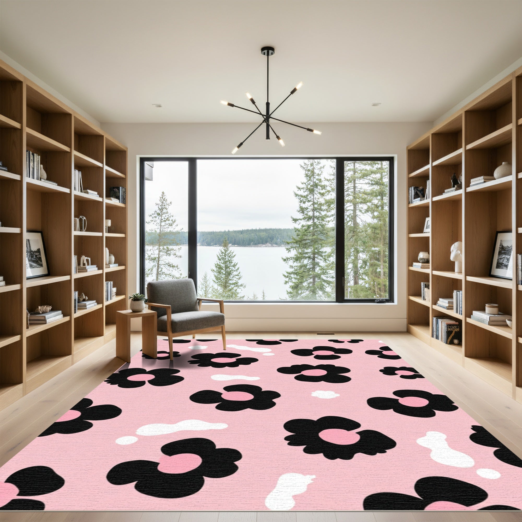 Pink Black Floral Aura Rug