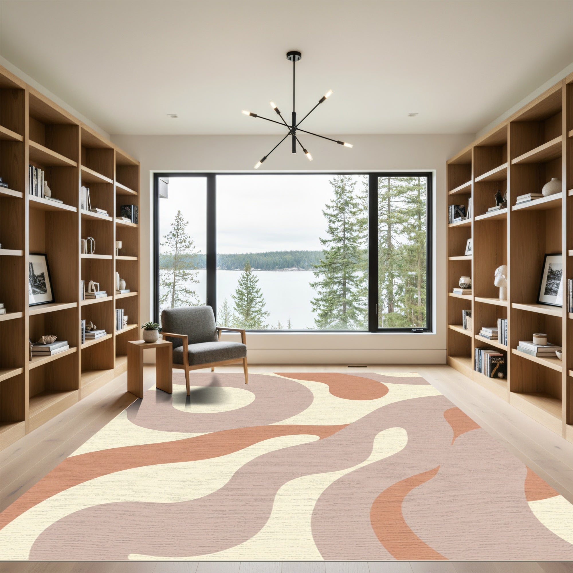 Terra Cotta Blush Wave Abstract Rug