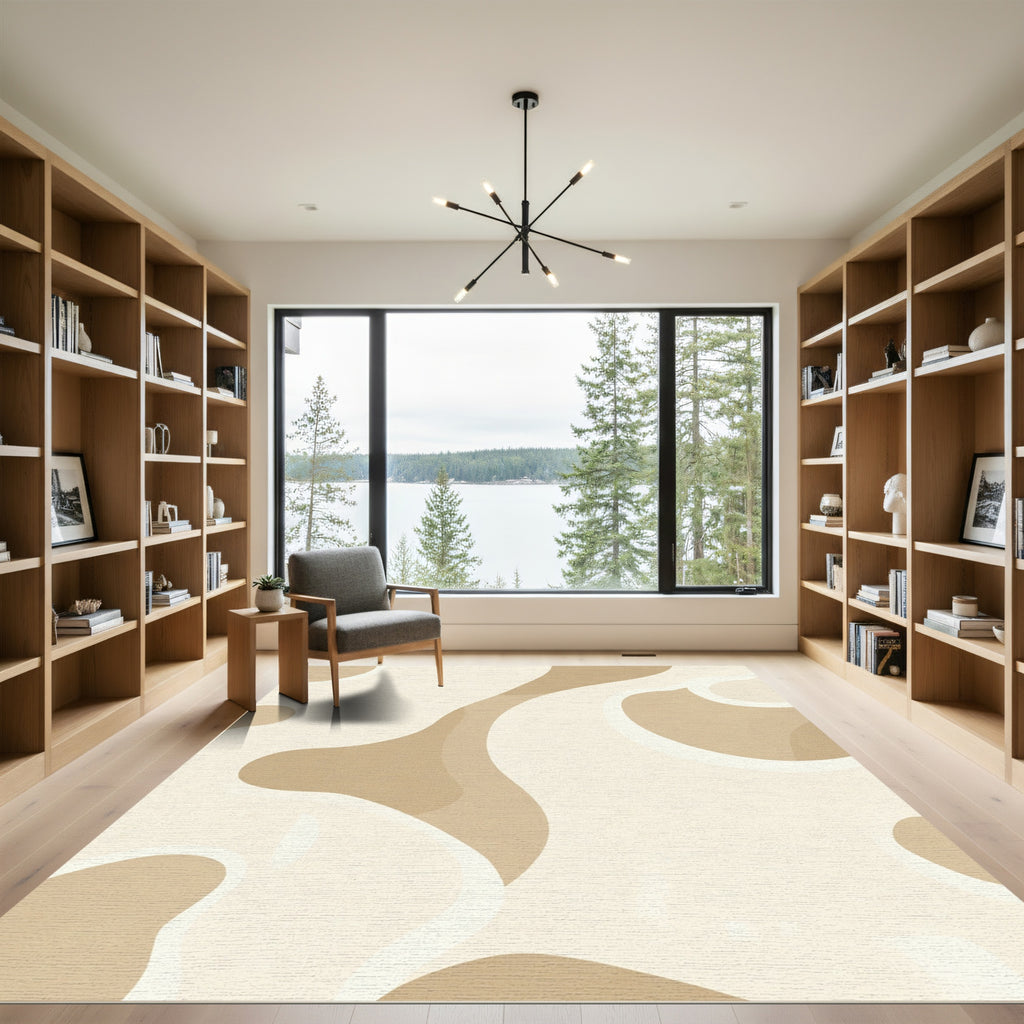 Cream Beige Abstract Organic Swirl Rug
