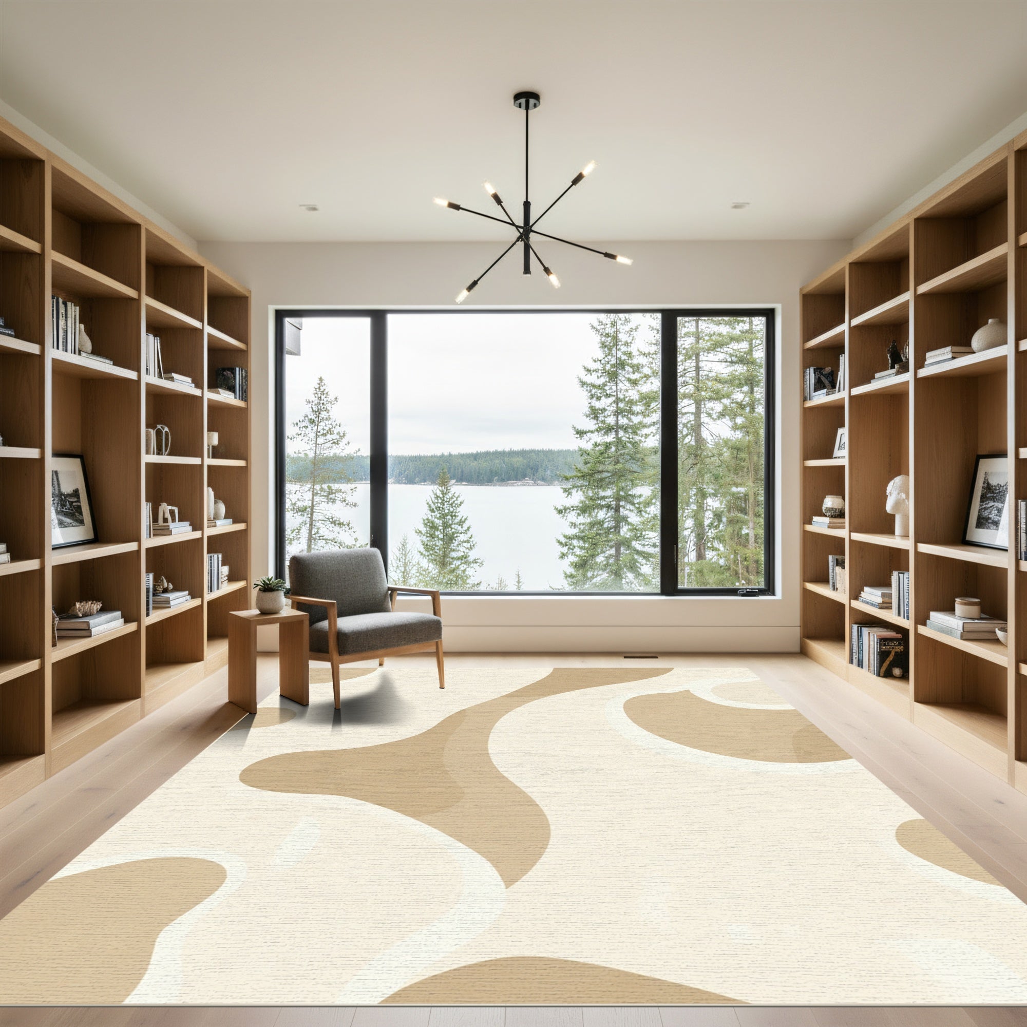 Cream Beige Abstract Organic Swirl Rug