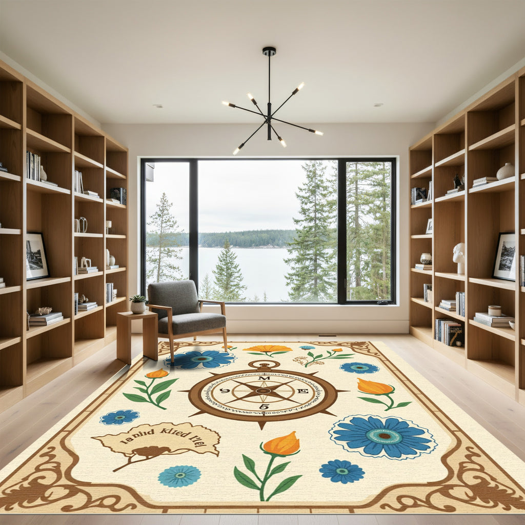 Rustic Compass Floral Bloom Arrangement Rug