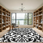 Bold Black And White Baroque Scroll Rug