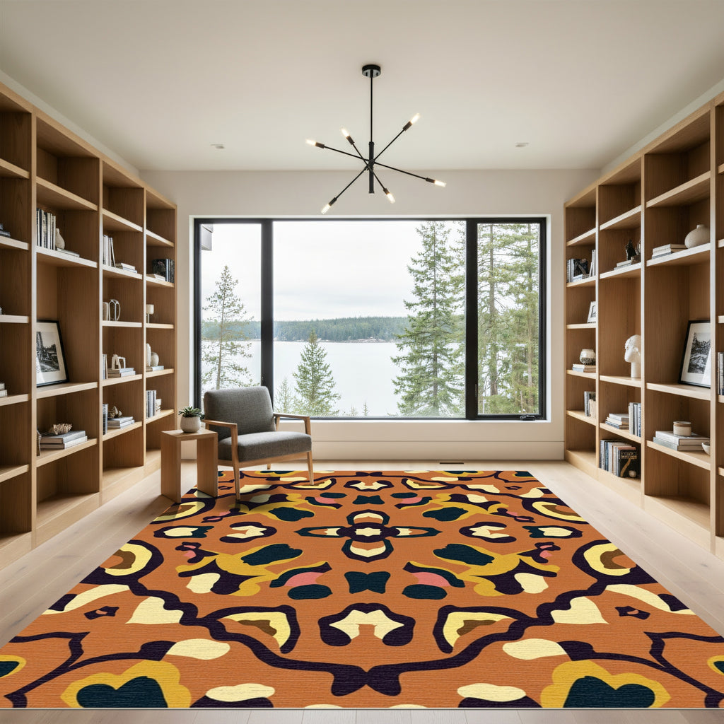 Bold Terra Cotta Abstract Floral Rug