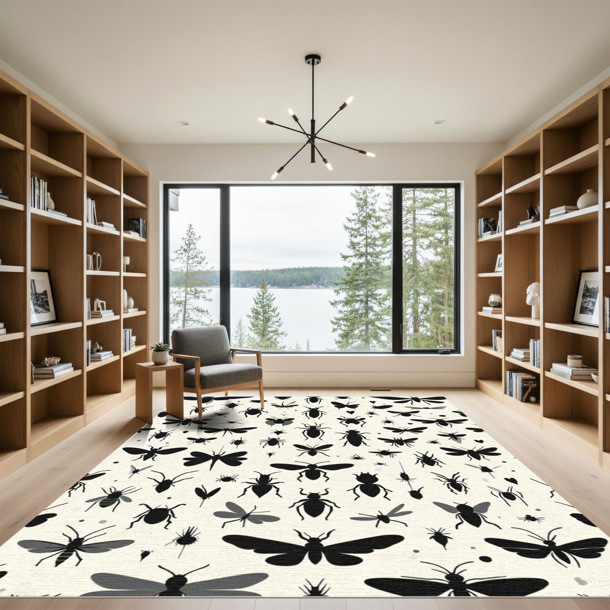 Black Insect Silhouettes Cream Background Rug