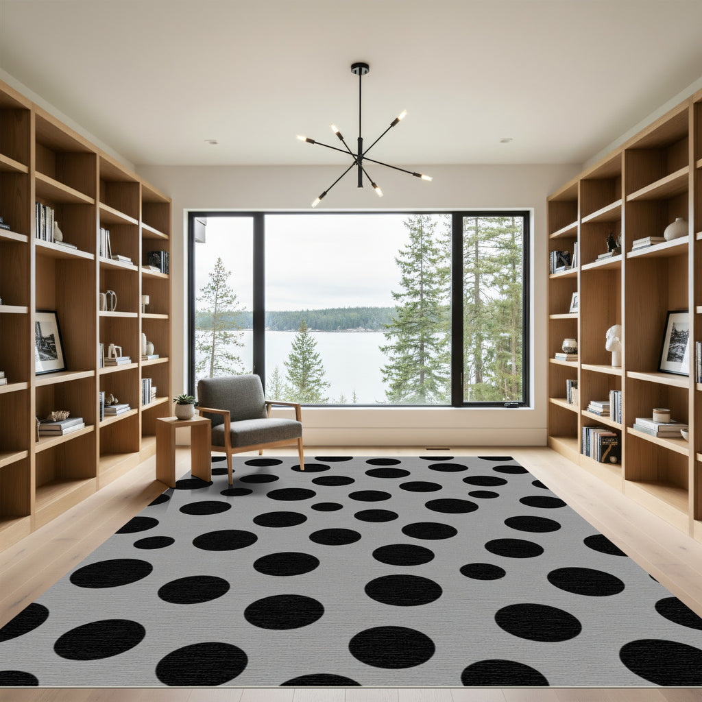 Gray Black Polka Dots Scattered Circles Rug