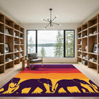 Vibrant Purple Sunset Elephant Herd Rug