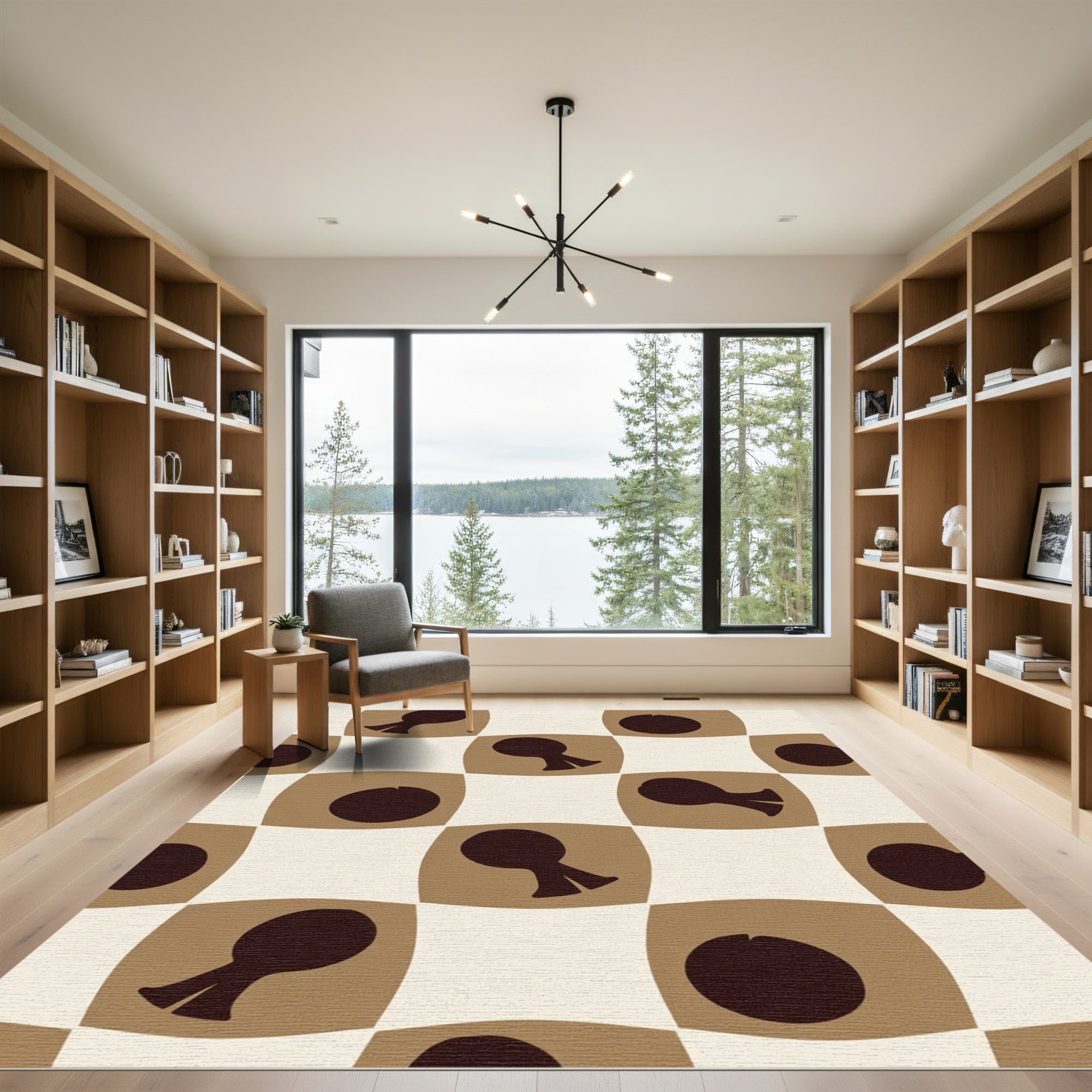 Brown and Cream Checkered Silhouette Rug