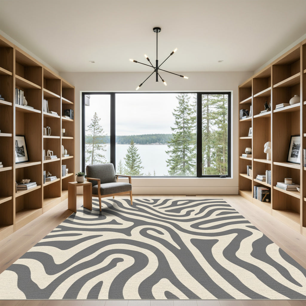 Neutral Gray Organic Zebra Stripe Rug