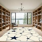 Navy Stars Cream Cracked Texture Rug
