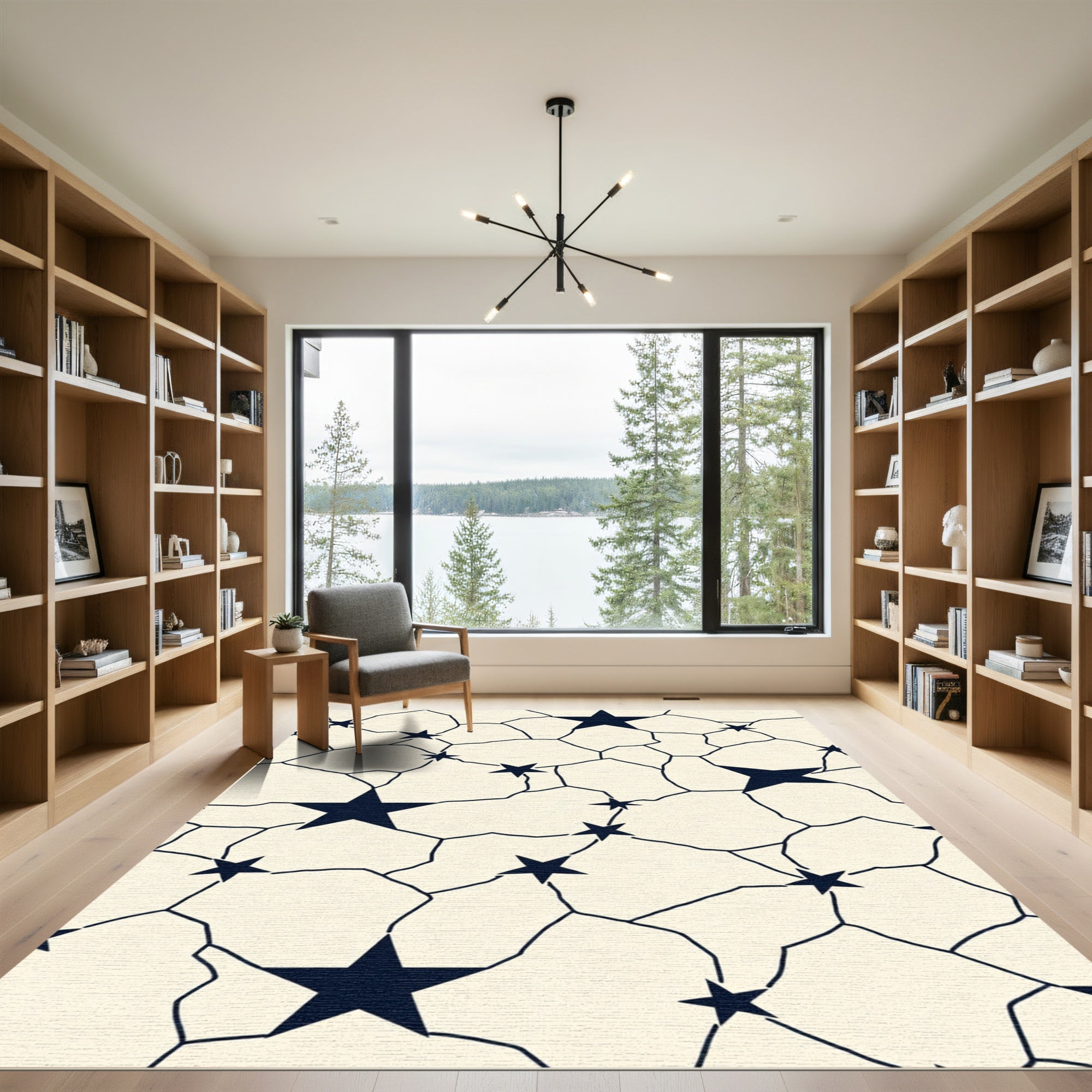 Navy Stars Cream Cracked Texture Rug