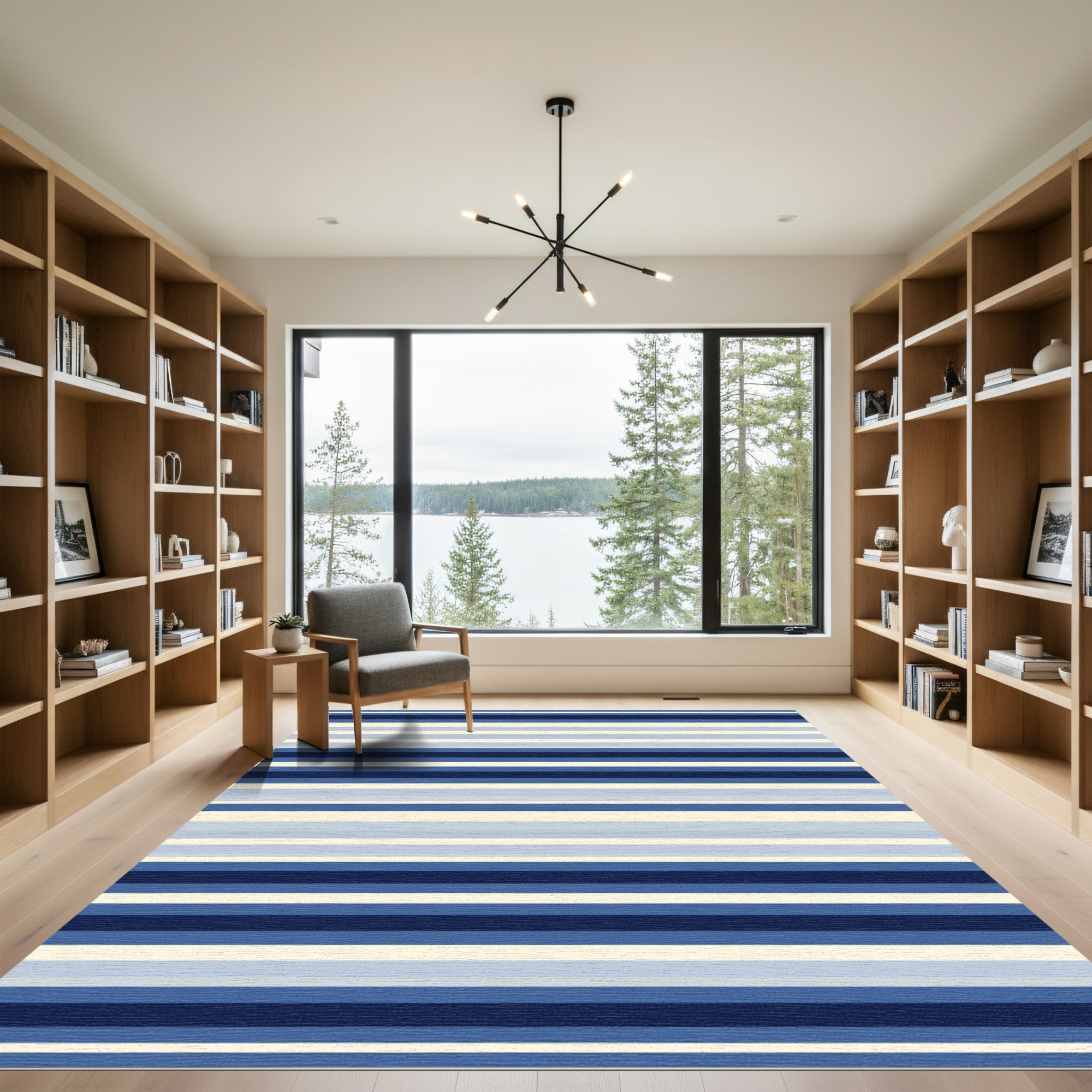 Cool Blue Tones Striped Texture Rug