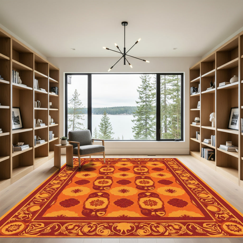 Warm Amber Red Floral Repeating Rug