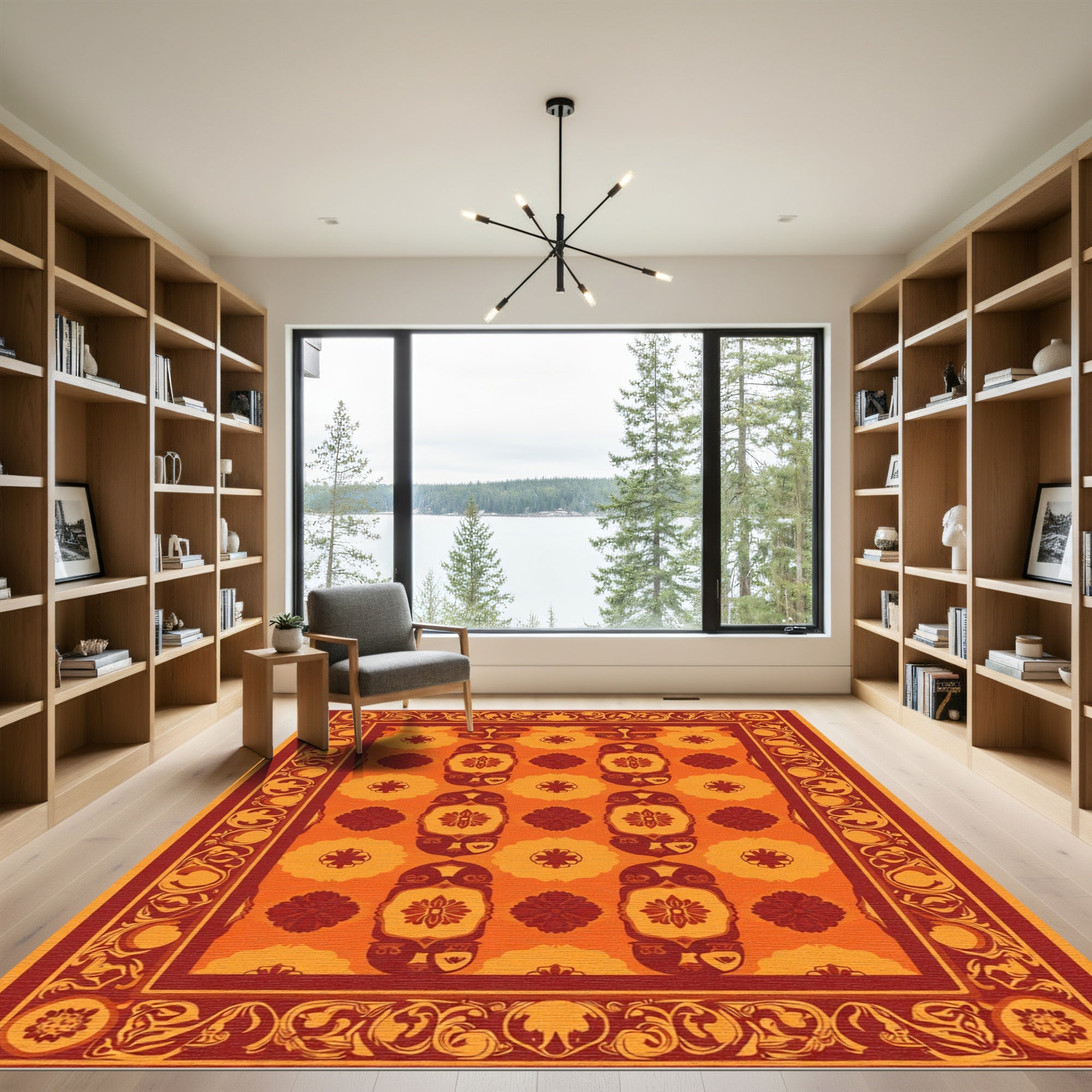 Warm Amber Red Floral Repeating Rug