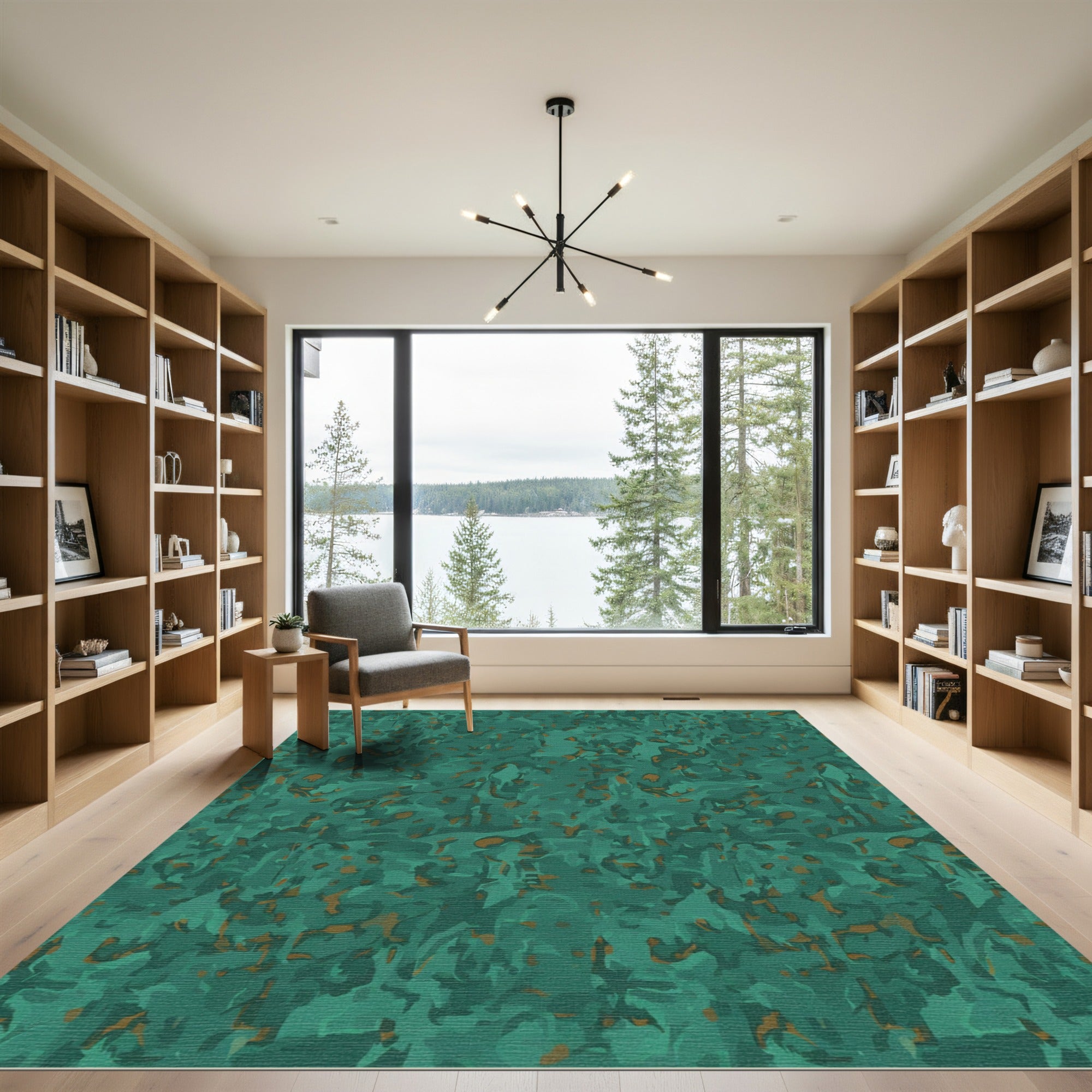Forest Green Abstract Marble Texture Rug