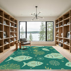 Teal Gold Underwater Fish Coral Rug