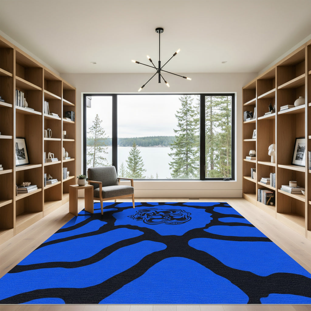 Vibrant Blue Abstract Organic Form Rug