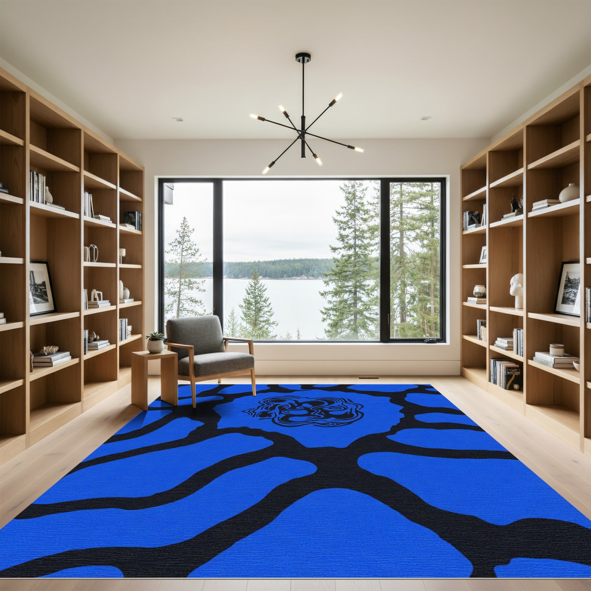 Vibrant Blue Abstract Organic Form Rug