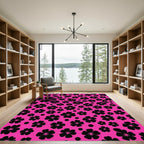 Hot Pink Black Floral Dots Rug
