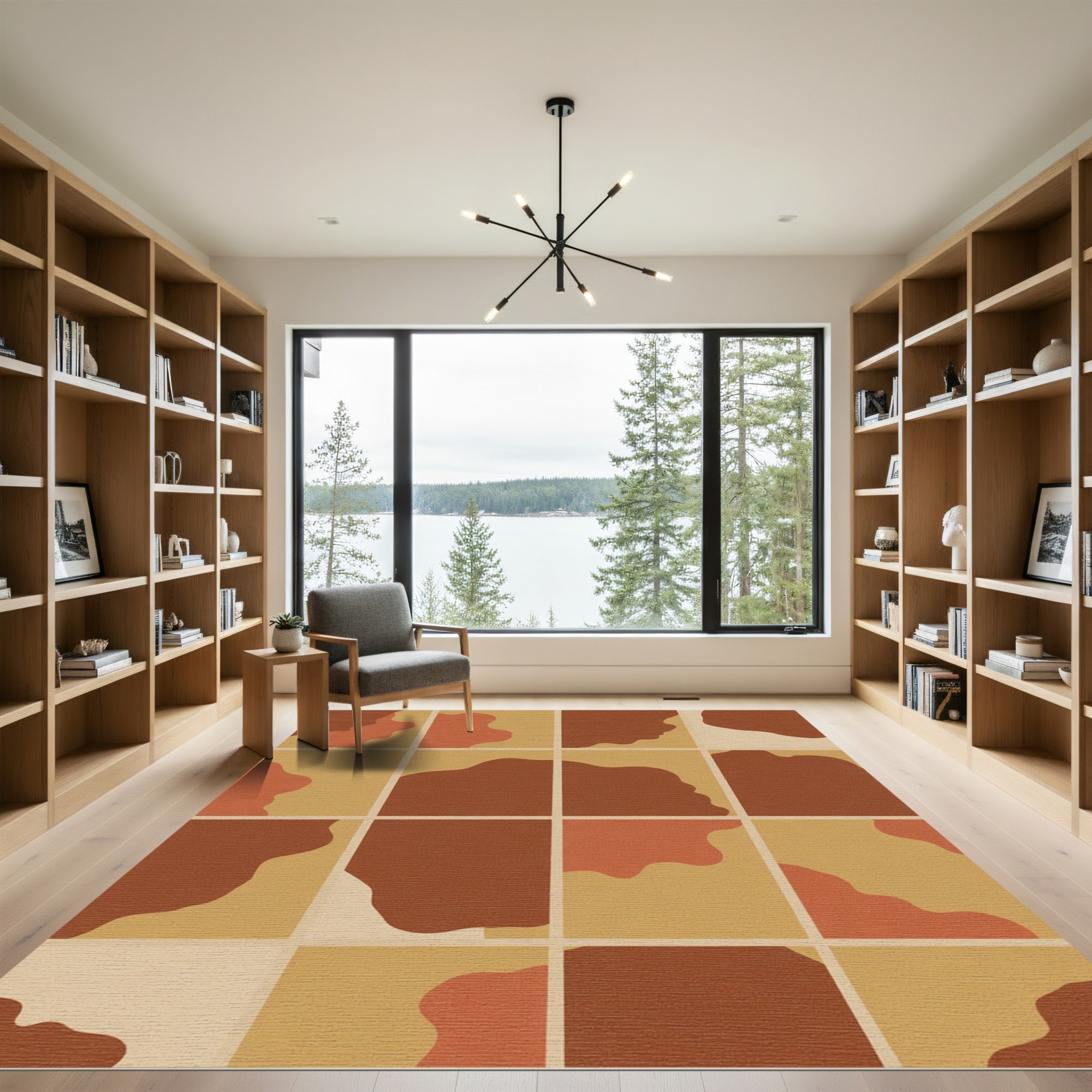 Earthy Tones Abstract Organic Squares Rug