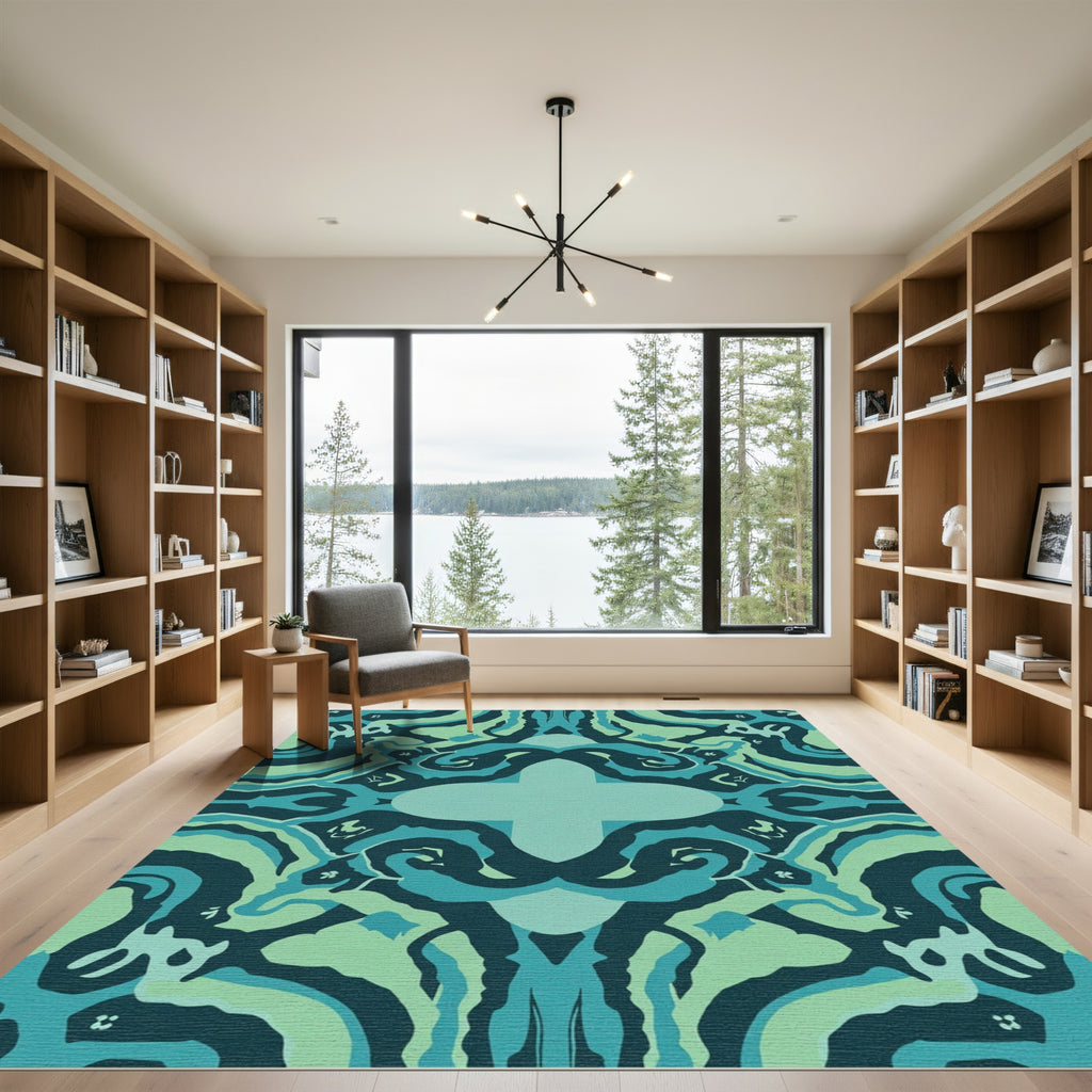 Teal Abstract Swirling Organic Harmony Rug