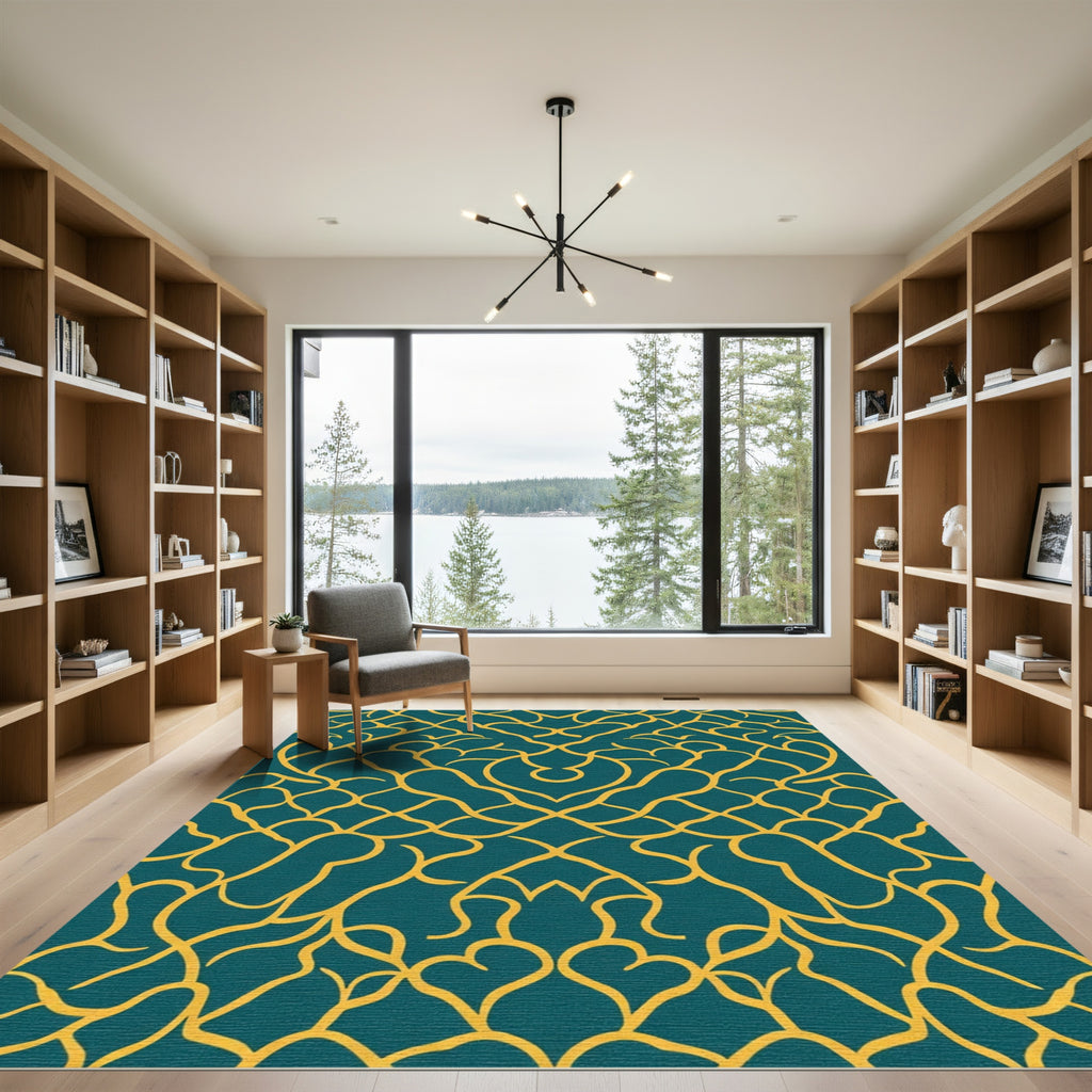 Teal Gold Organic Swirl Network Rug