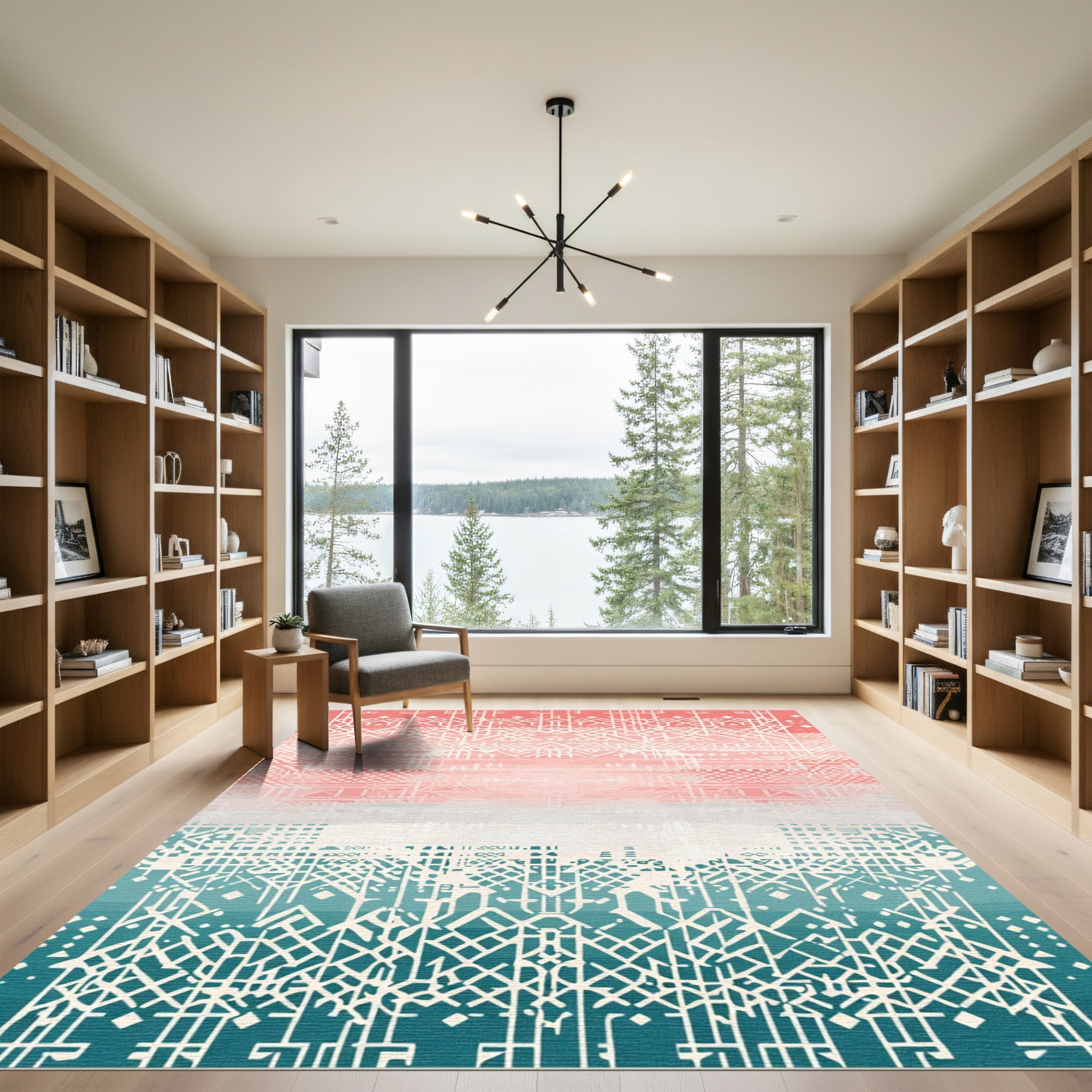Coral Teal Geometric Gradation Rug