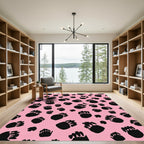 Pink Black Paw Print Scattered Collage Rug