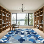 Shades Blue Geometric Interlocking Shapes Rug